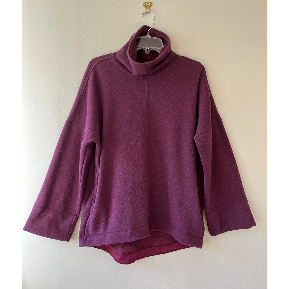 Athleta Sz S M Cozy Karma Funnel‎ Neck Sweatshirt Fleece Burgundy Pullover Top